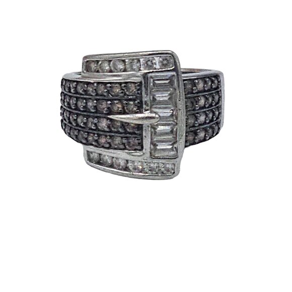 Ross Simmons Sterling Silver Buckle Ring With Black Clear CZ Stones Size 8.5 - Picture 1 of 9